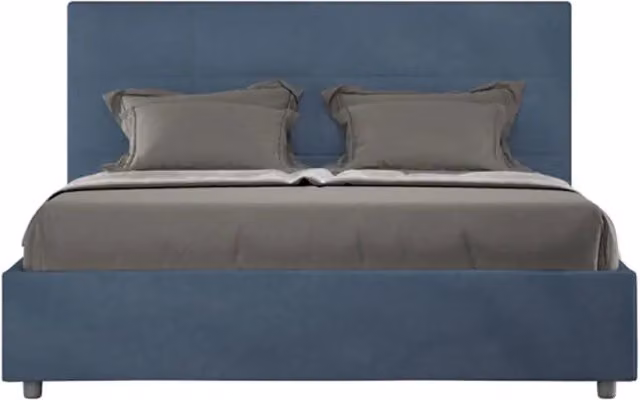 Letto matrimoniale con rete imbottito 160x200 microfibra blu Mika