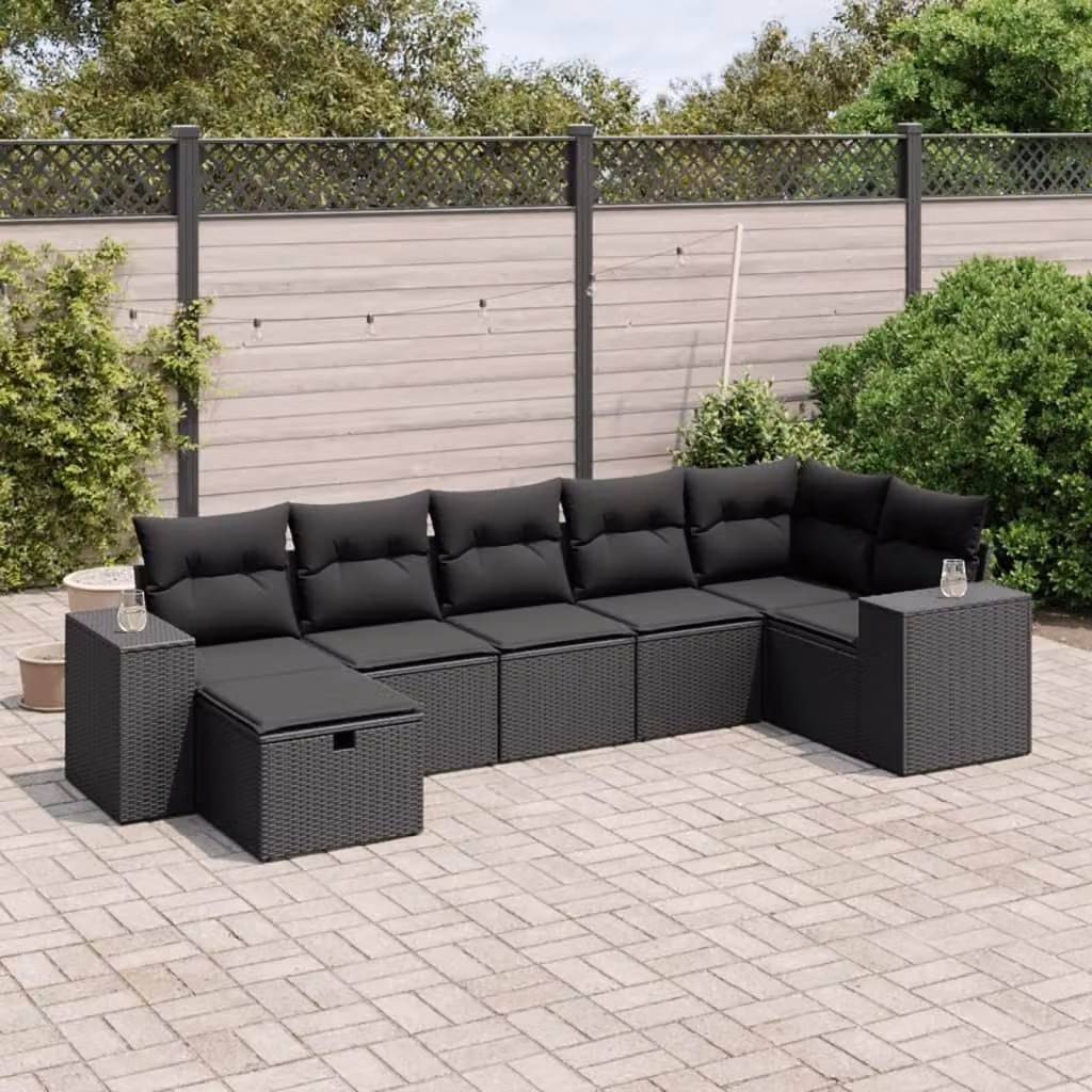 Maison Exclusive - Set da giardino 7 pezzi con cuscini in polyrattan nero