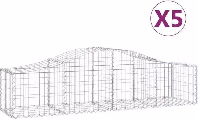Cesti Gabbioni ad Arco 5 pz 200x50x40/60 cm Ferro Zincato
