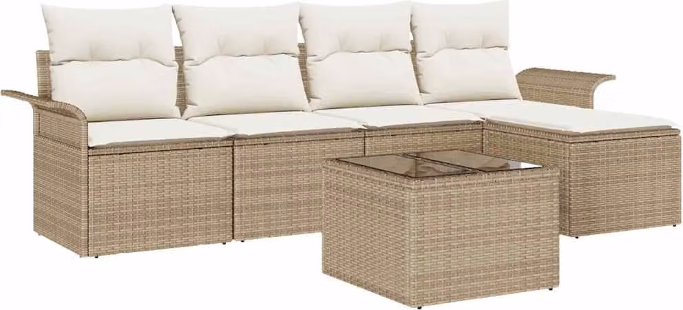 Divano da esterno con cuscino 6 pcs Beige polyrattan