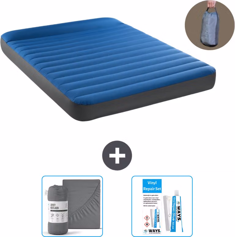 Lettino Intex - 2 persone - 152 x 203 x 22 cm - Blu - Incluso pompa - lenzuolo e kit di riparazione