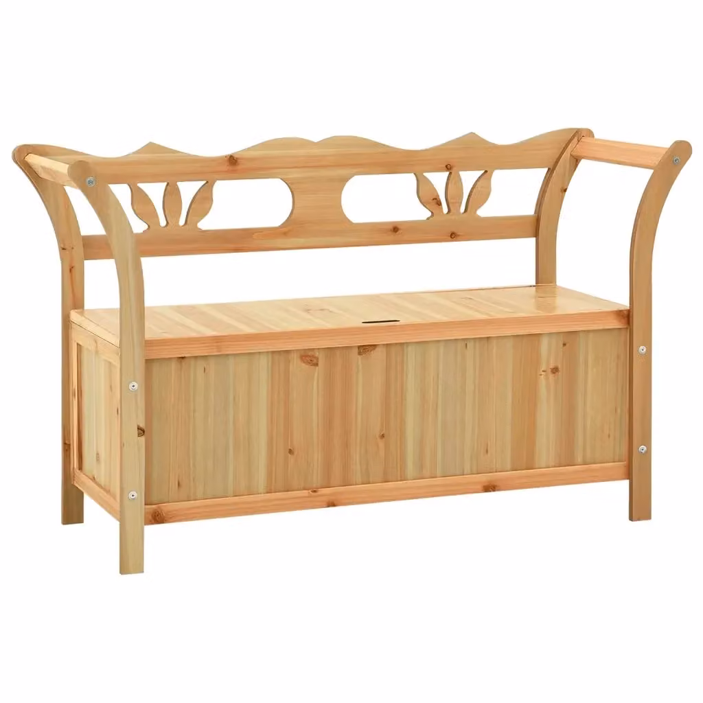Panca rustica vidaXL in legno massello di abete con braccioli e seduta in tessuto beige L: 107 cm, P: 45 cm, H: 75,5 cm – 2