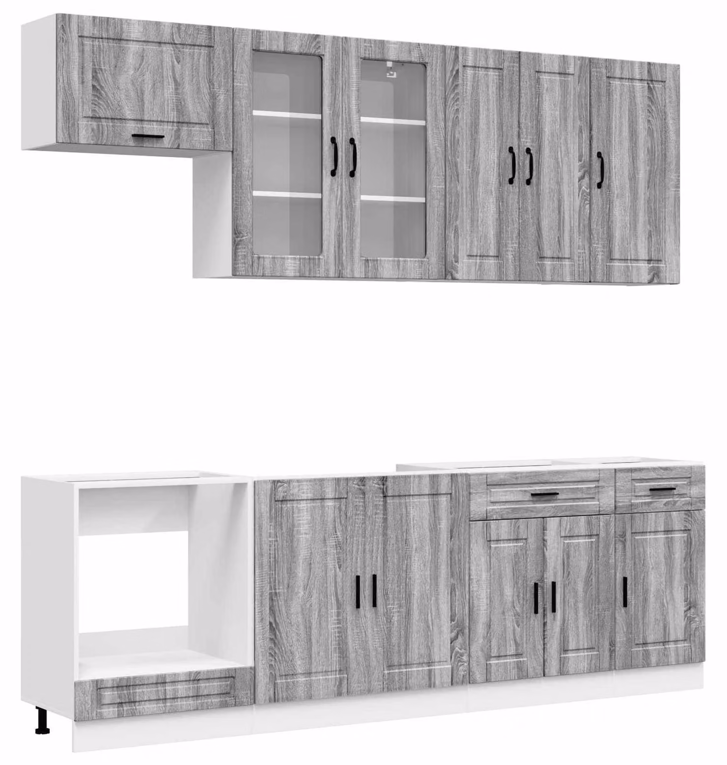 Set di mobili da cucina PORTO, 8 pezzi, colore grigio Sonoma, realizzato in materiale simile al legno