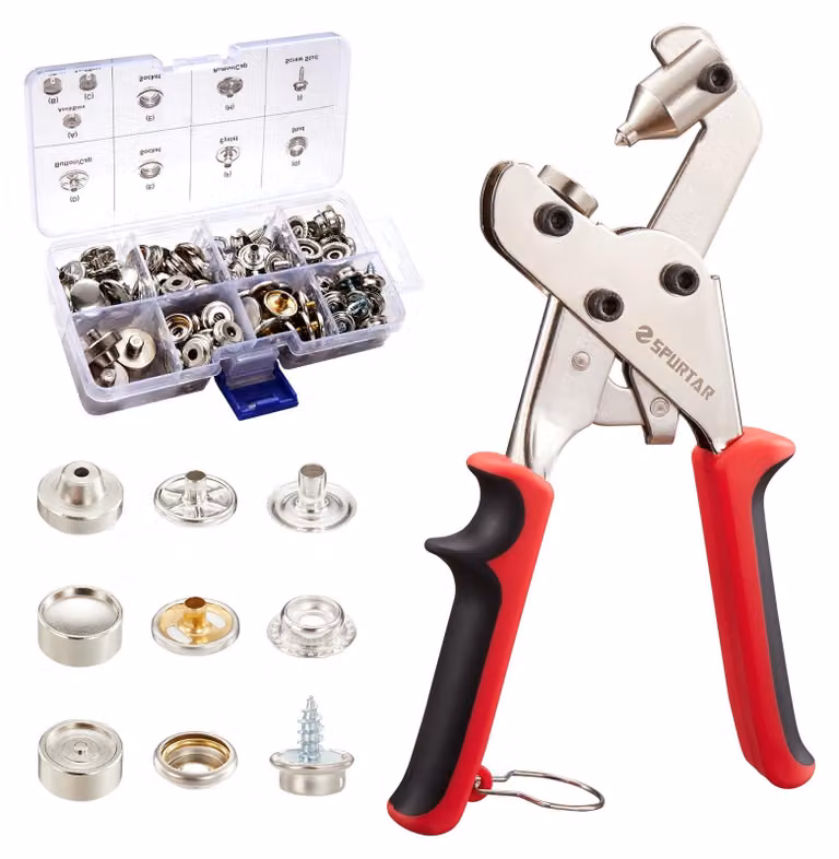 Kit per applicare bottoni a pressione, 15 mm, con doppia leva, confezione da 40 pezzi, in acciaio inossidabile