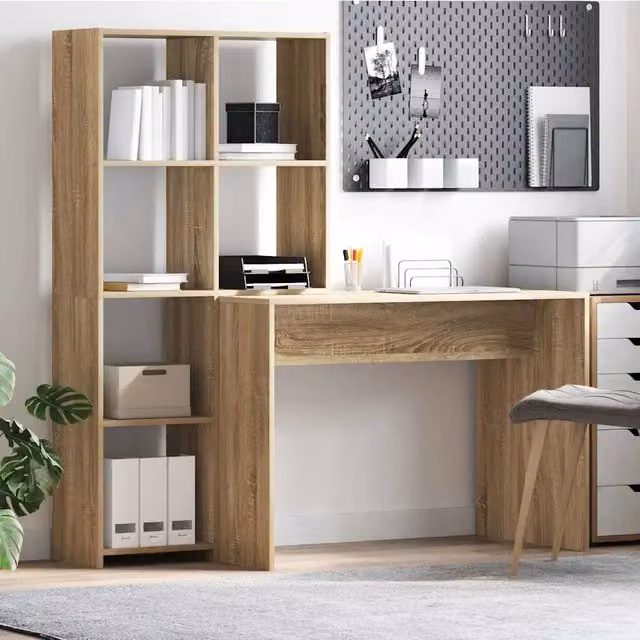Scrivania con scaffale moderna vidaXL in legno marrone L: 138,5 cm, P: 55 cm, H: 143 cm