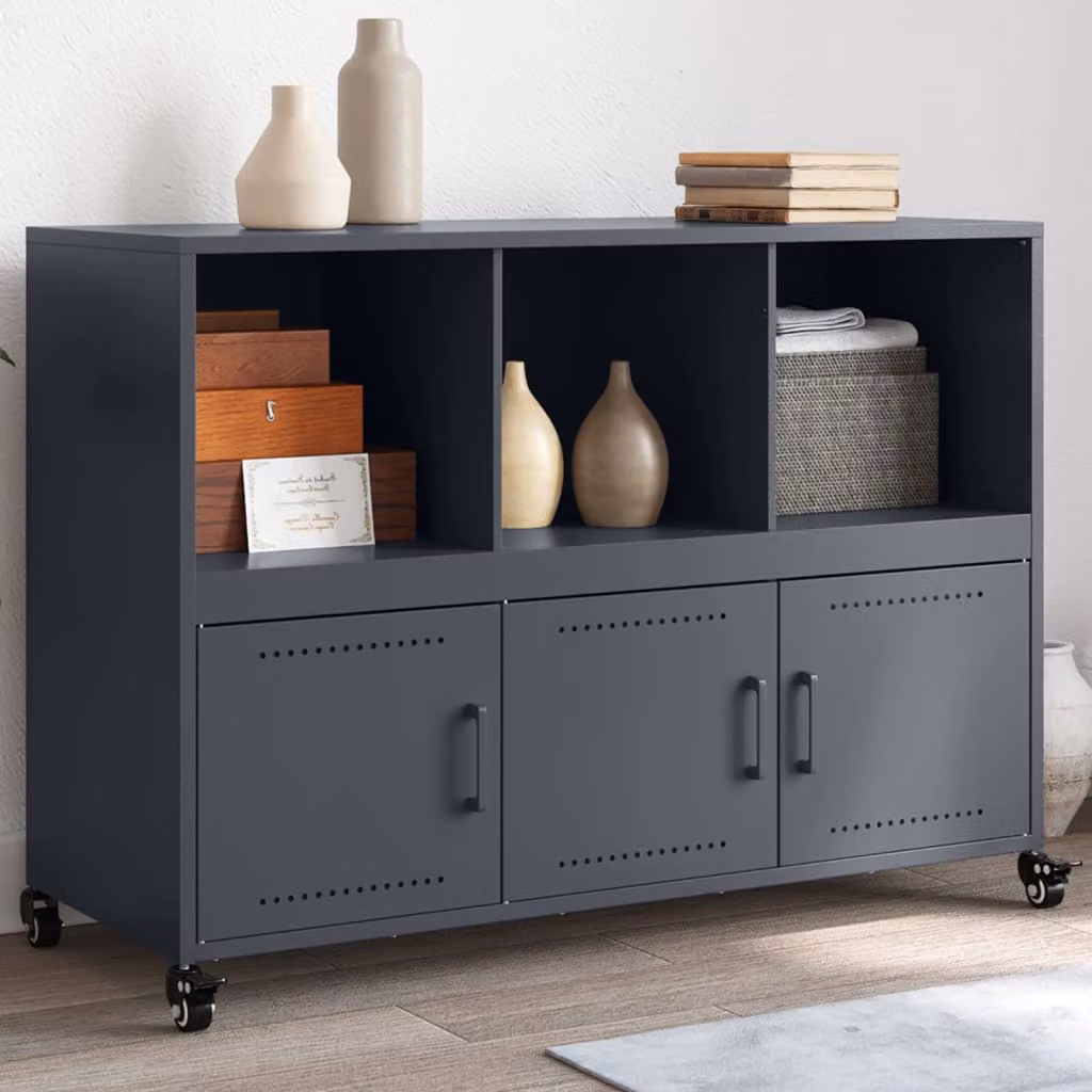vidaXL Credenza Moderna in Metallo Antracite L: 100,5 cm, P: 39 cm, H: 72 cm – 1