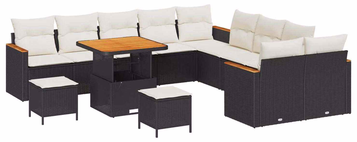 Set Divano da Giardino 13 pcs Nero polyrattan