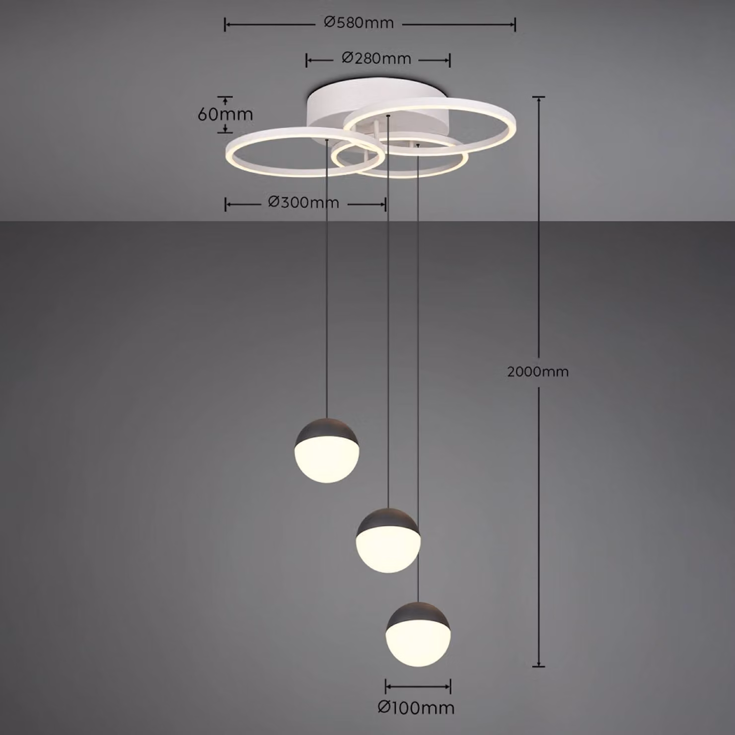 Reality Leuchten Lampada a sospensione Larino, dimmerabile, Alluminio / Grigio / Zincato, Soggiorno / Sala da pranzo, Metallo, Moderno, Lampada a sospensione