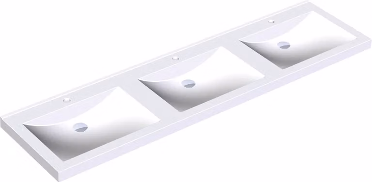 KWC AR lavabo, QUADRO, MIRANIT, 2100x125x530 mm, 3 vasche rettangolari, Hl.
