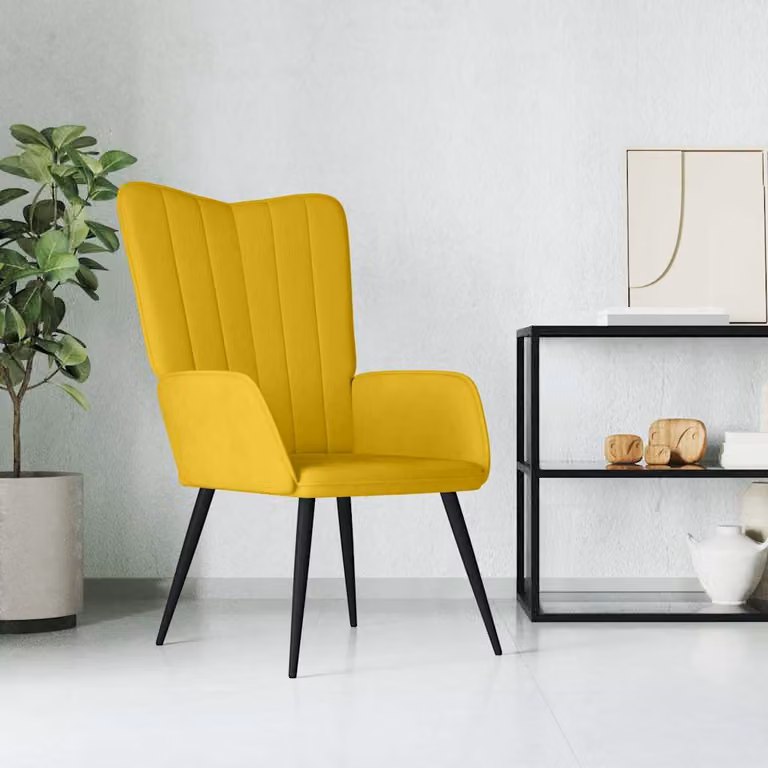 Sedia Relax vidaXL in Velluto Giallo con Braccioli e Struttura in Metallo