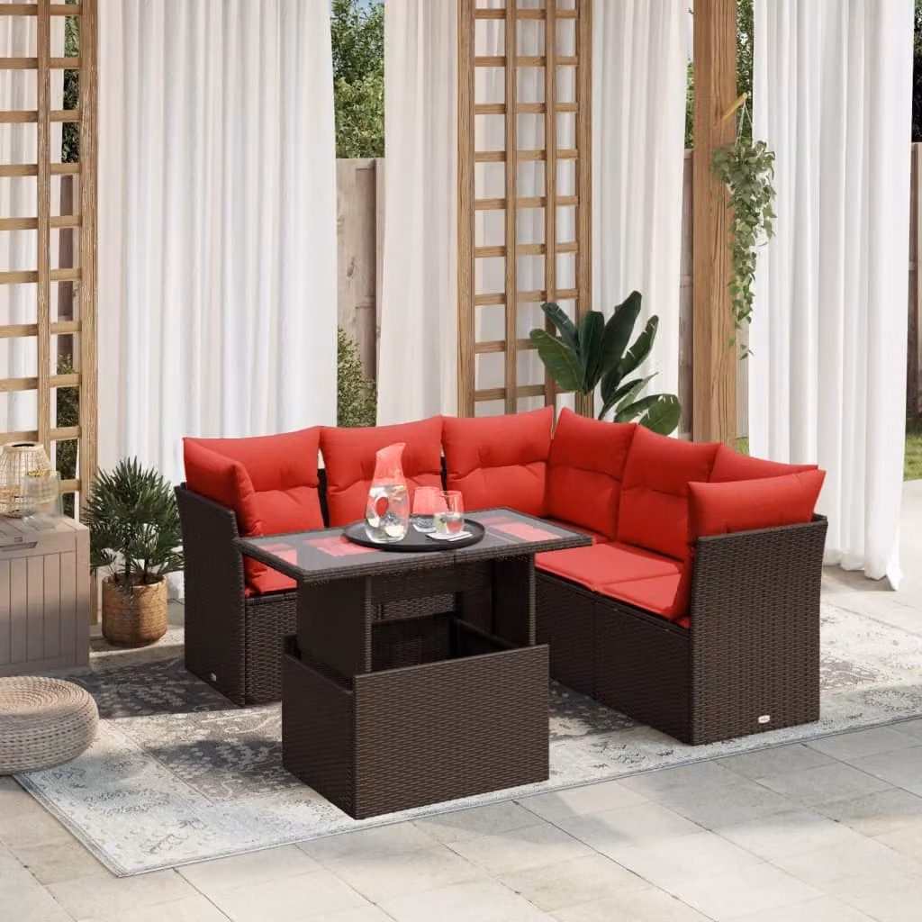 Set Divani da Giardino vidaXL 6 pz in Polyrattan Marrone con Cuscini e Tavolino da Esterno