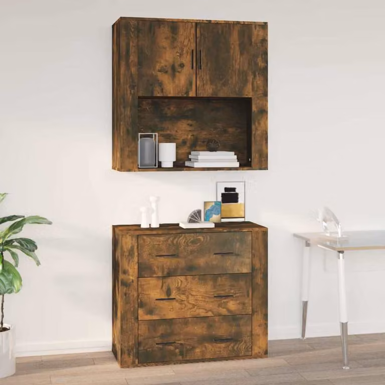 Armadietto a muro vidaXL in legno Rovere Fumo con ante a battente e ripiani interni, L 80 cm x P 33 cm x H 80 cm