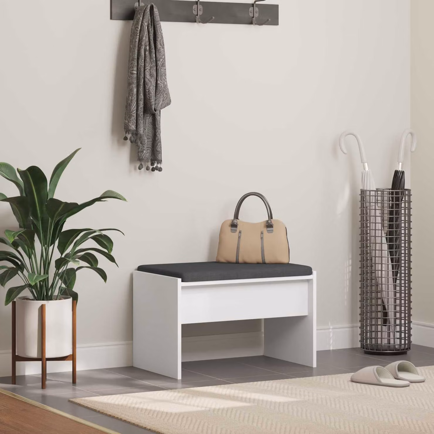 Panca per ingresso moderna vidaXL con cuscino in tessuto Bianco L: 63 cm, P: 38 cm, H: 40 cm