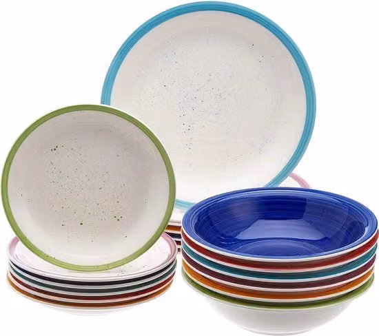 Servizio per bordi per 6 persone - 18 pezzi di piatti da tavola multicolore per servizio da 6 persone