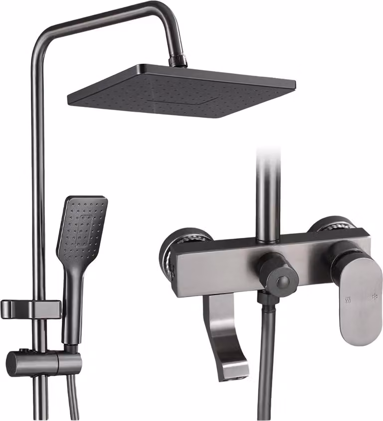 Soffione doccia, flusso a pressione, design autopulente, grigio