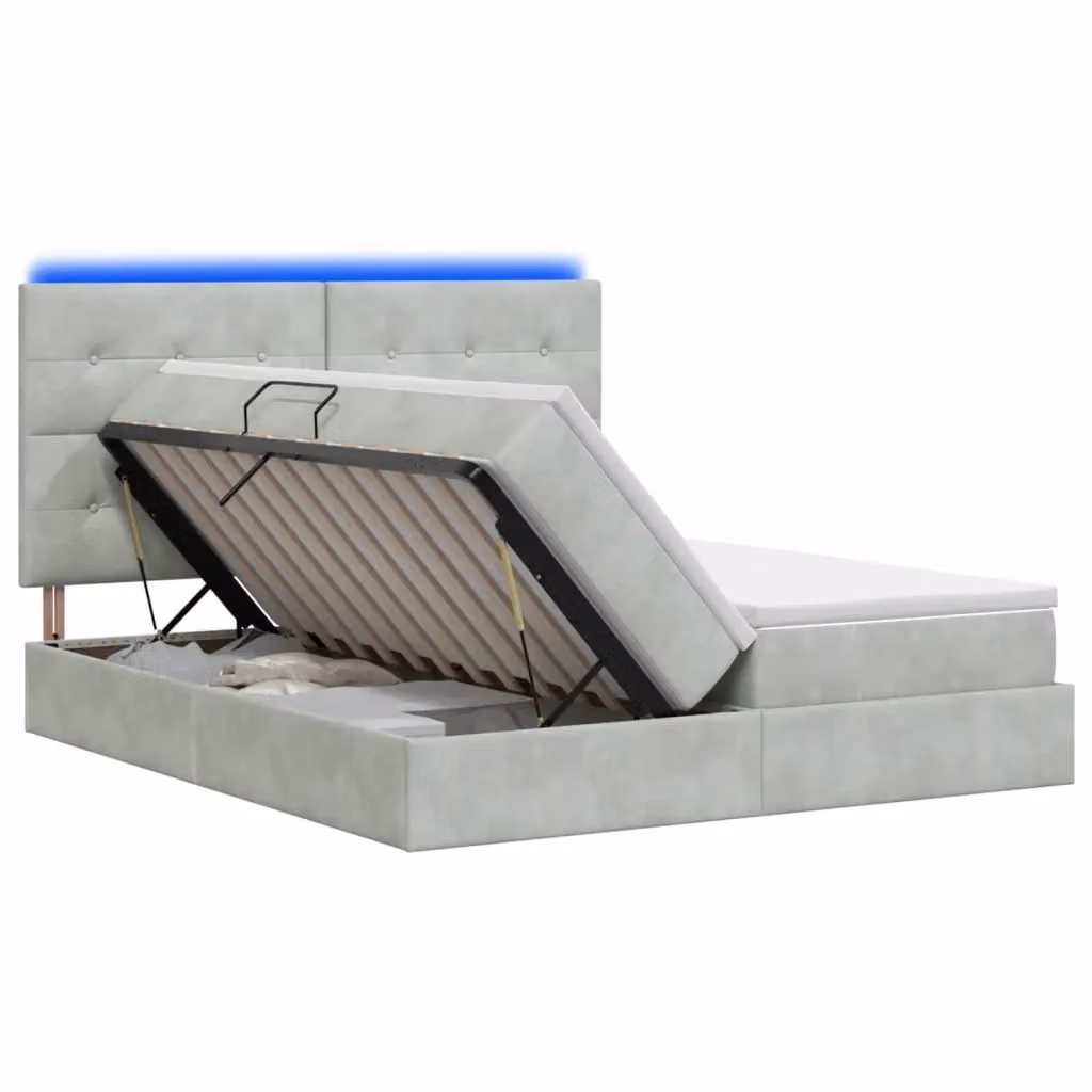 Letto con contenitore e materasso ibrido vidaXL in velluto grigio con illuminazione LED e porta USB L/P/H: 180 x 200 x 140 cm – 2