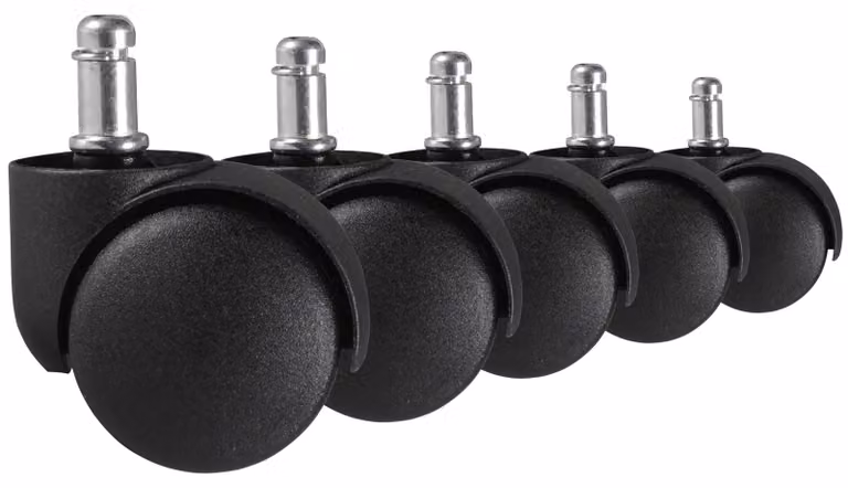 FineBuy Set da 5 rotelle con freno per sedie da ufficio con perno da 11 mm / diametro 50 mm Rotelle premium per moquette, colore nero Rotelle per sedie girevoli