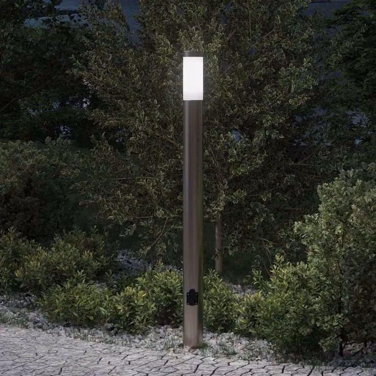 vidaXL Lampada a paletto con presa elettrica in acciaio inox color argento, Altezza: 110 cm, IP44