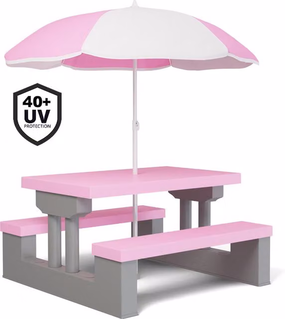 Set di sedute per bambini con tavolo e ombrellone rosa SPIELWERK