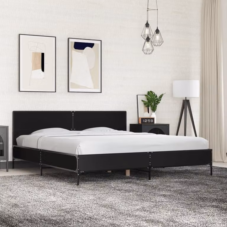 vidaXL Giroletto Nero in Legno e Metallo L: 180 cm, P: 200 cm, H: 80 cm