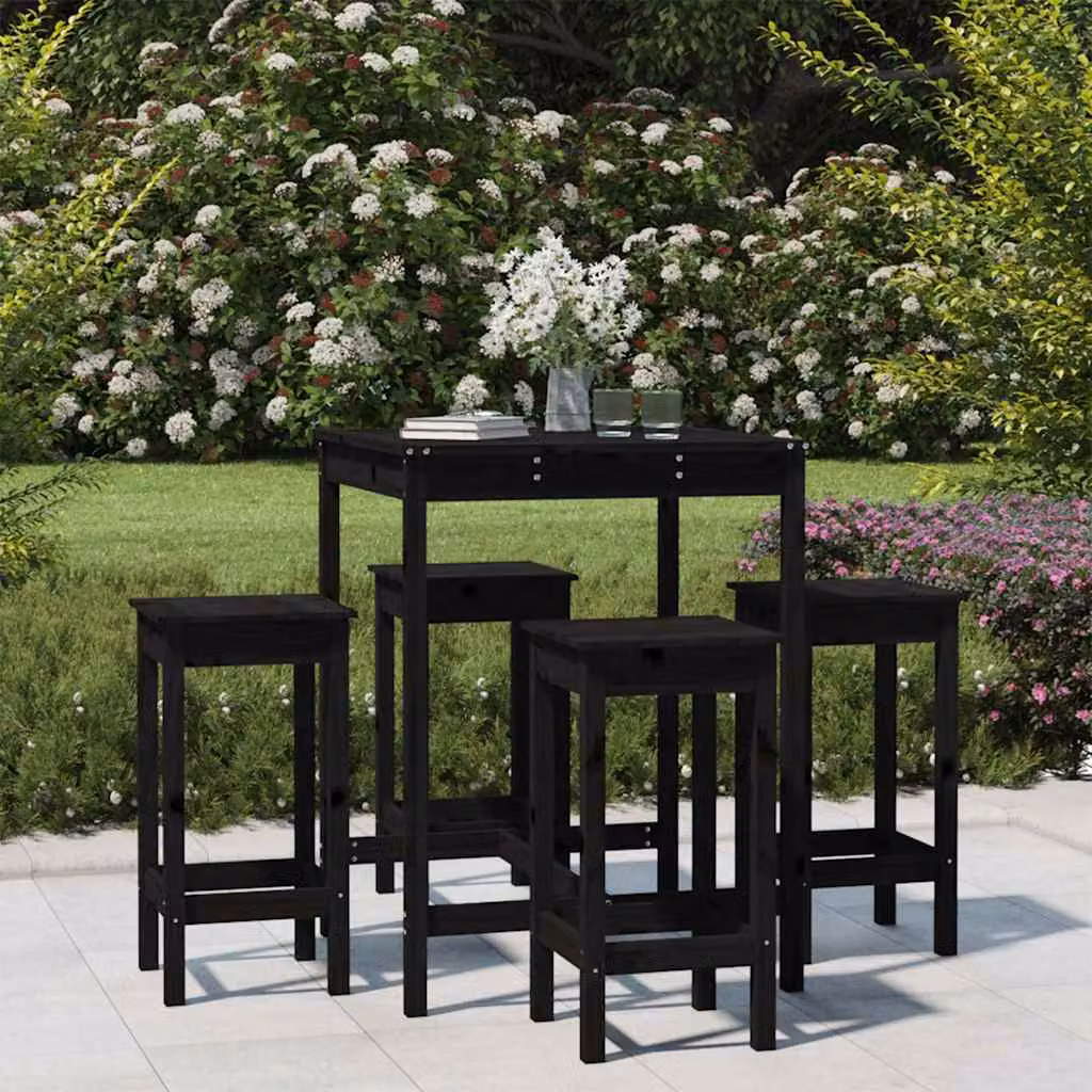 Set Bar da Giardino vidaXL in Legno di Pino Nero 5 pz