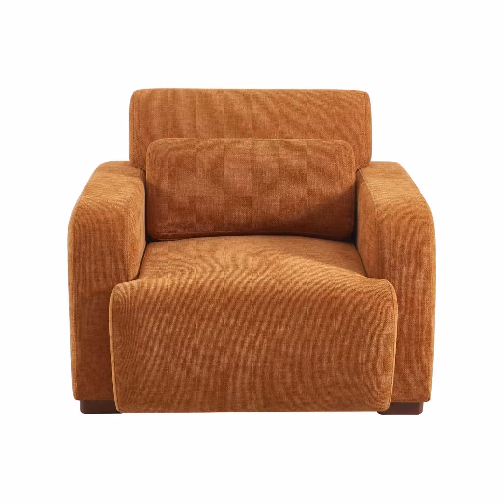 Poltrona relax SWEEEK in tessuto arancione con gambe in legno e braccioli – 2