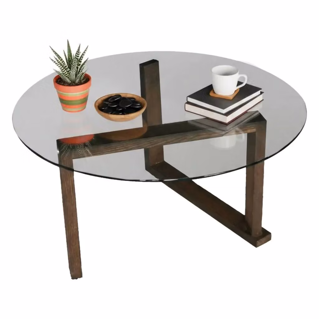 DMORA Tavolino da Salotto Moderno Quadrato in Legno Marrone e Vetro Trasparente L/P/H: 80 x 80 x 41 cm – 2