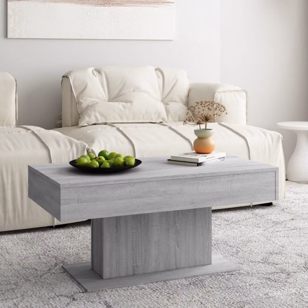 The Living Store Tavolino Grigio Sonoma 96x50x45 cm Materiale a base di legno