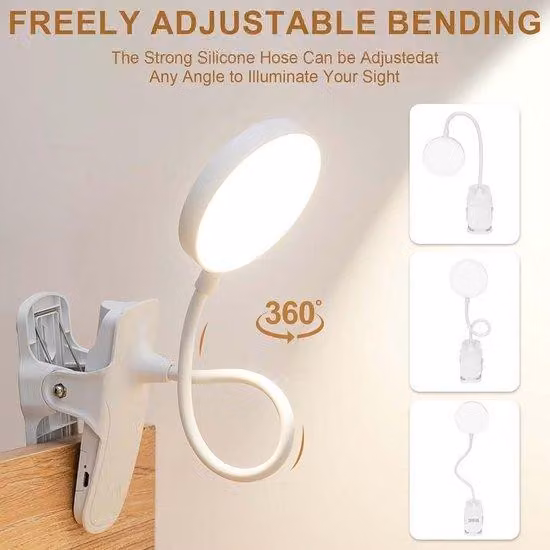 Lampada da studio a LED con touchscreen, 3 impostazioni, lampada da ufficio e da lettura, lampada a LED con clip che protegge gli occhi, ricarica USB, per studenti e camere da studio