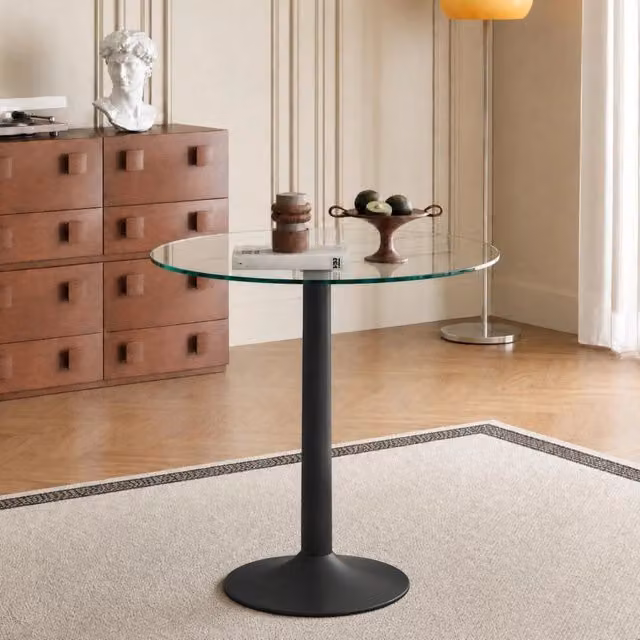TAVOLO BAR rotondo Ø 89 cm H 92 cm Vetro trasparente e Metallo nero