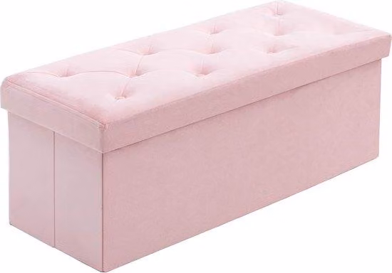 Panca Unyqoos® con spazio contenitore, dimensioni 110 x 40 x 40 cm, panca pieghevole in velluto con contenitore da 80 litri, struttura interna in pannello di fibra ad alta densità, colore rosa