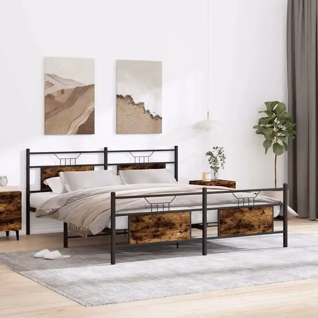 Giroletto senza Materasso in Metallo-Struttura Letto Rovere Fumo 160x200 cm 381060