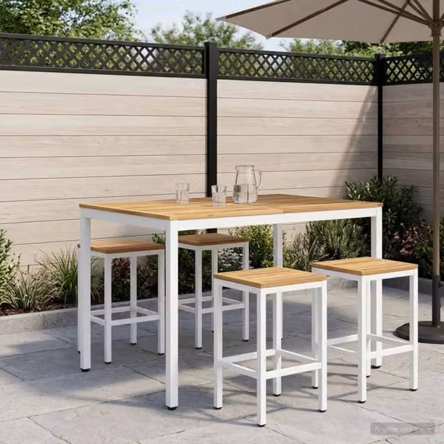 Tavolo Bar da Giardino vidaXL in Legno di Acacia Bianco L: 110 cm, P: 108,5 cm, H: 105 cm