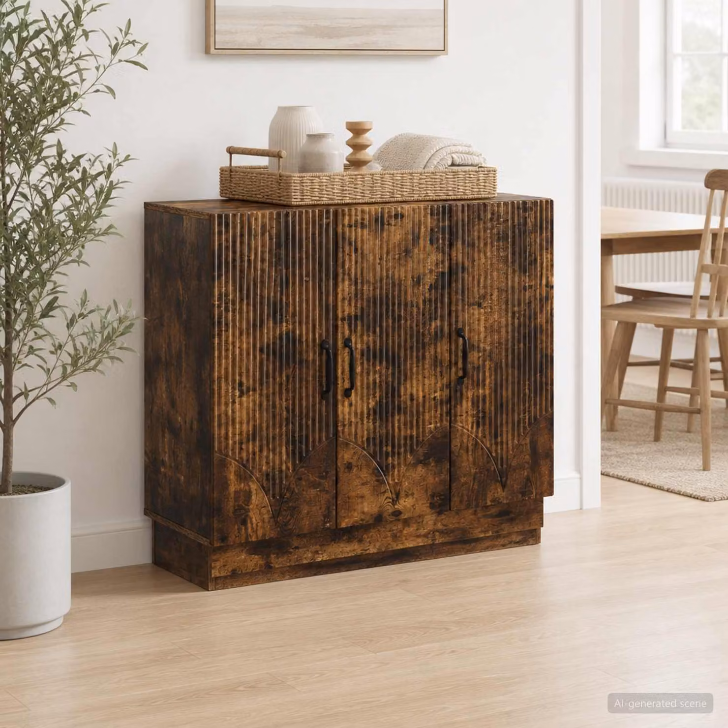 Credenza moderna vidaXL in legno ingegnerizzato color rovere fumo, L 89 x P 34,5 x H 77 cm