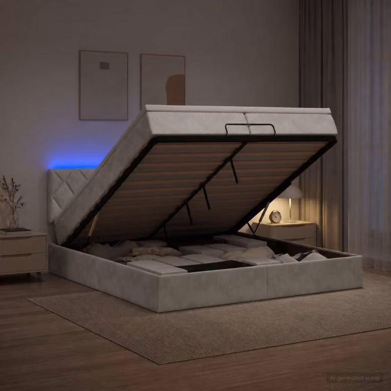 vidaXL Letto Ottomano Moderno con Materasso Ibrido e Illuminazione LED Grigio Chiaro L/P/H: 200 x 200 x 88 cm