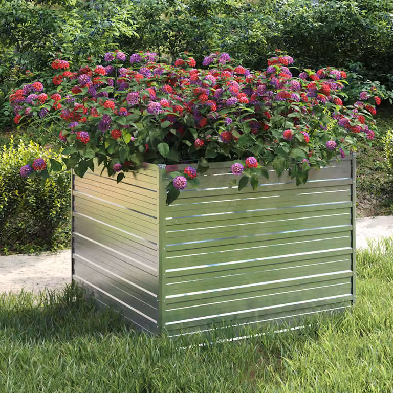 vidaXL Letto rialzato per giardino in acciaio zincato argento L/P/H: 100 x 100 x 77 cm