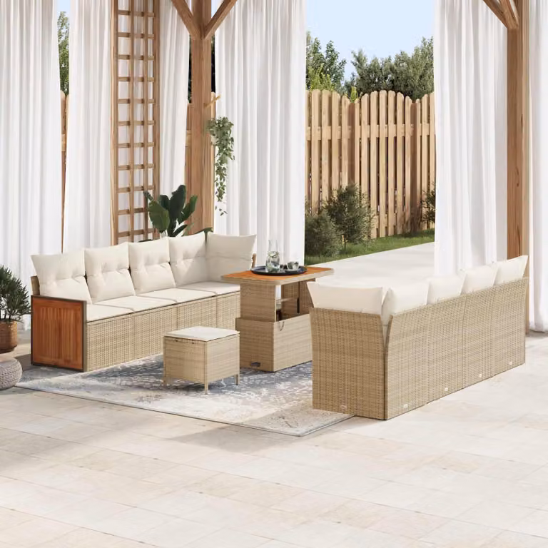 Set Divano da Giardino vidaXL 11 Pezzi Beige con Cuscini e Tavolino da Esterno in Metallo e Tessuto Resistente ai Raggi UV