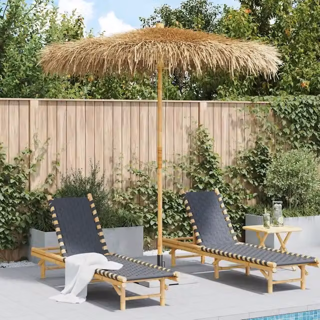 Ombrello Tiki con Baldacchino a Foglia di Banana-Ombrellone da spiaggia 240 cm Bamb¨´