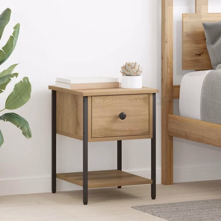 Set di 2 comodini vidaXL in stile moderno color marrone con finitura rovere, L: 34 cm, P: 35,5 cm, H: 45 cm