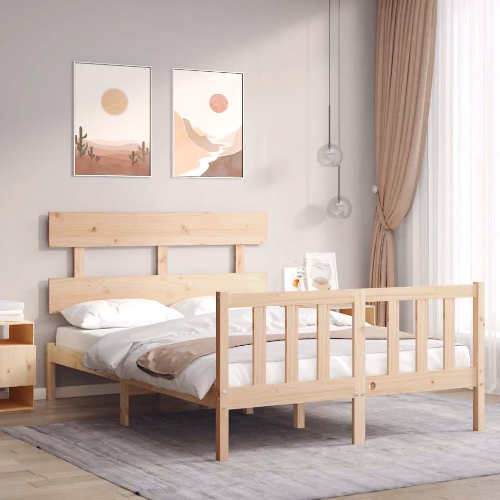 vidaXL Giroletto in Legno Massello di Pino Naturale per Adulti, L/P/H: 205.5 x 140 x 76 cm