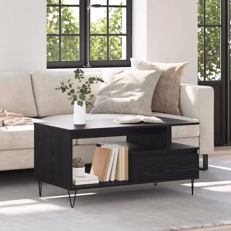 vidaXL Tavolino da salotto moderno rettangolare nero L: 90 cm, P: 49 cm, H: 45 cm