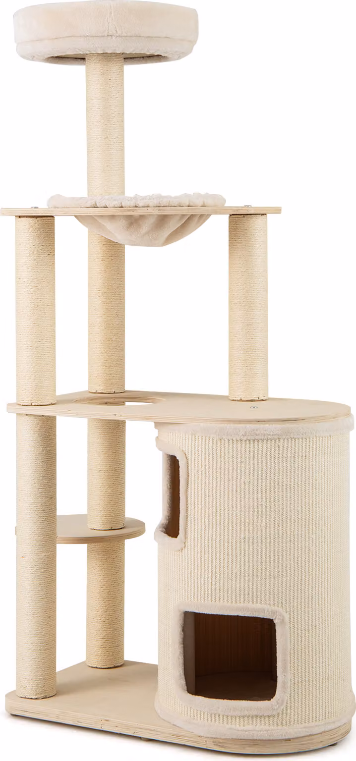 COSTWAY tiragraffi 151cm, albero per gatti tiragraffi con grotta per gatti a 2 livelli & amaca & tiragraffi in sisal mobili per gatti albero da arrampicata natura