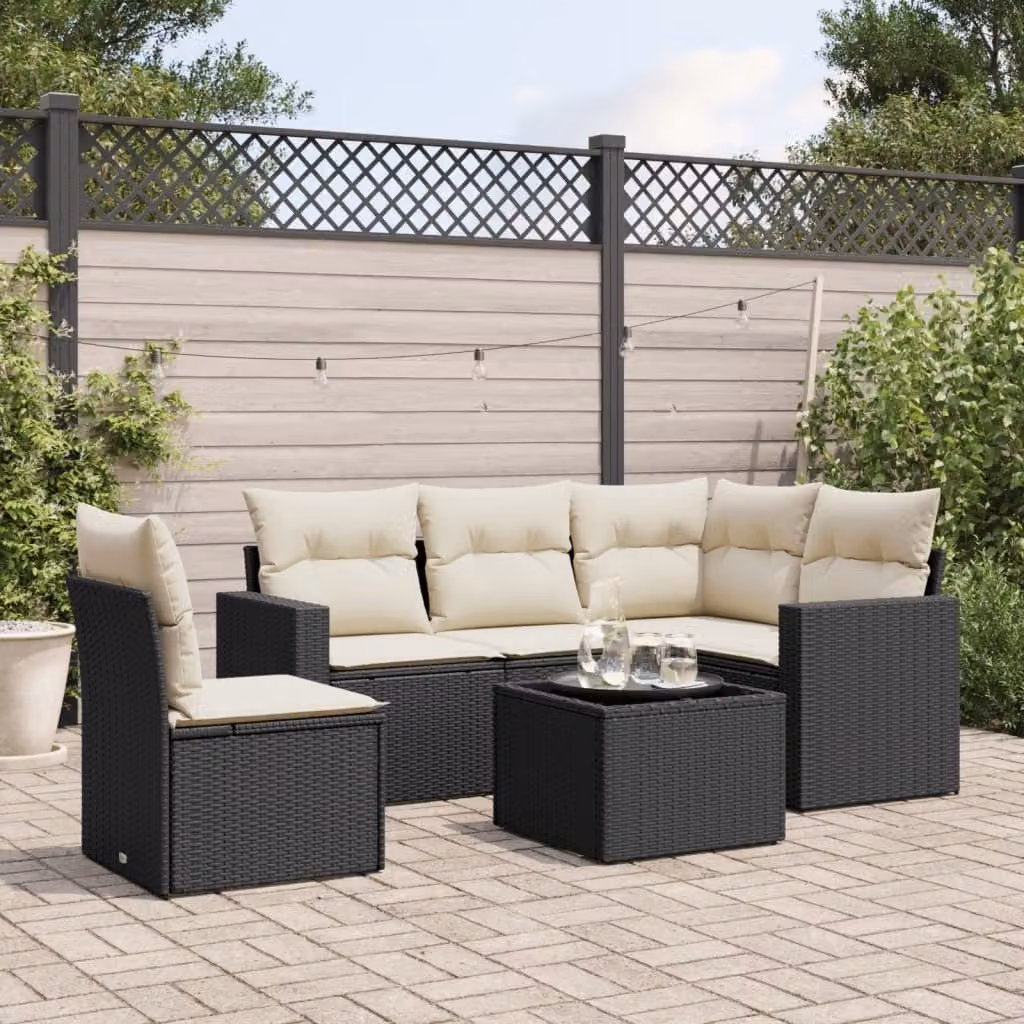 Maison Exclusive - Set da giardino 6 pezzi con cuscini in polyrattan nero