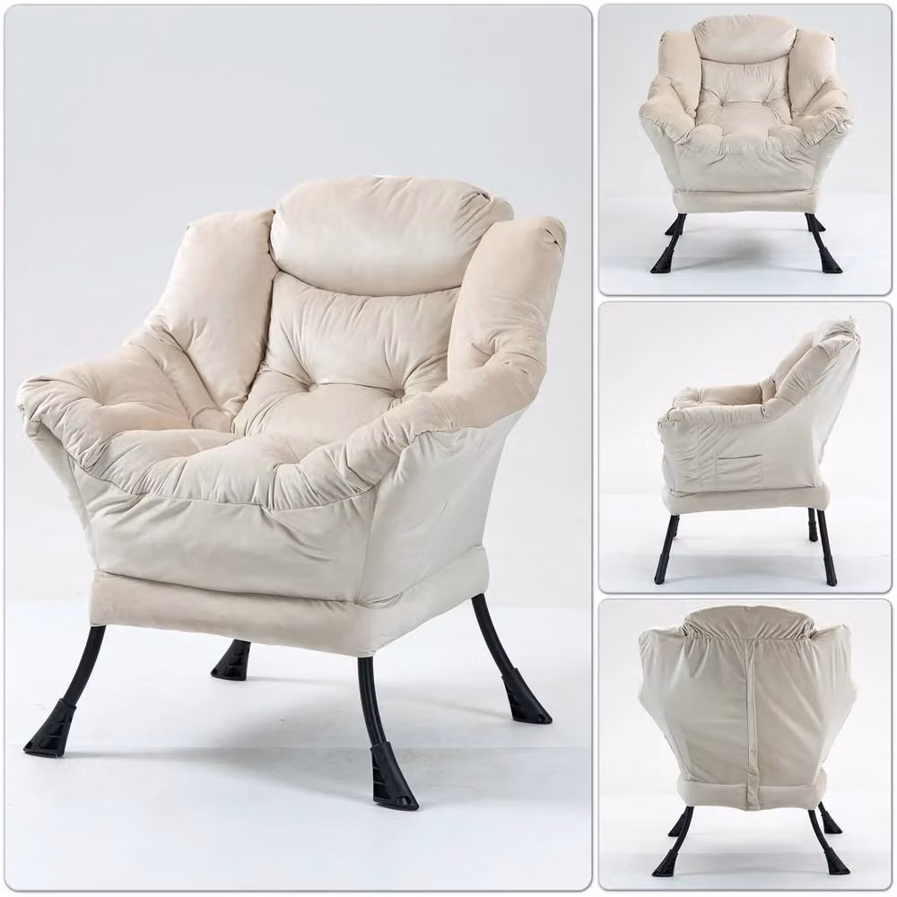 Poltrona Relax MINIMAL in Velluto Marrone con Struttura in Metallo e Tasca Laterale, Stile Moderno – 2