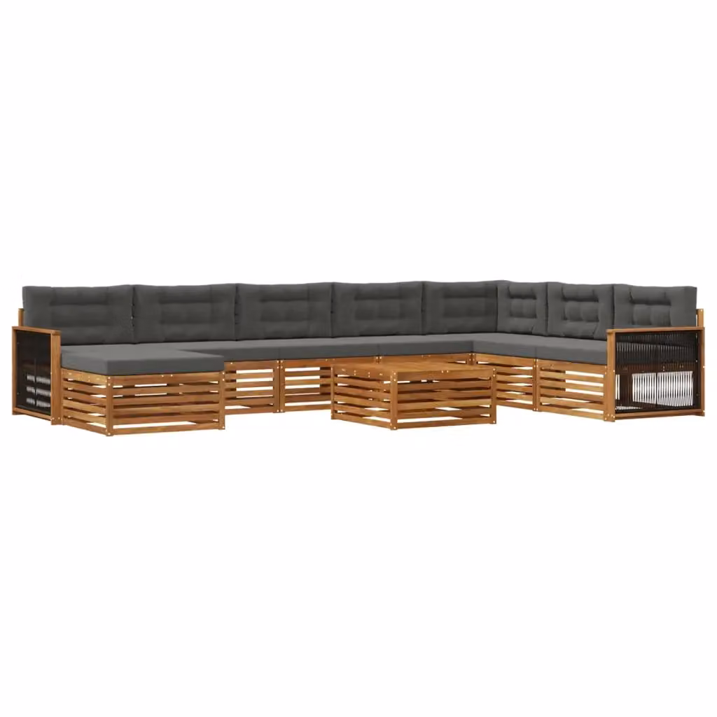 Set di divani da esterno a L vidaXL in legno di acacia con cuscini, colore antracite e marrone naturale – 2