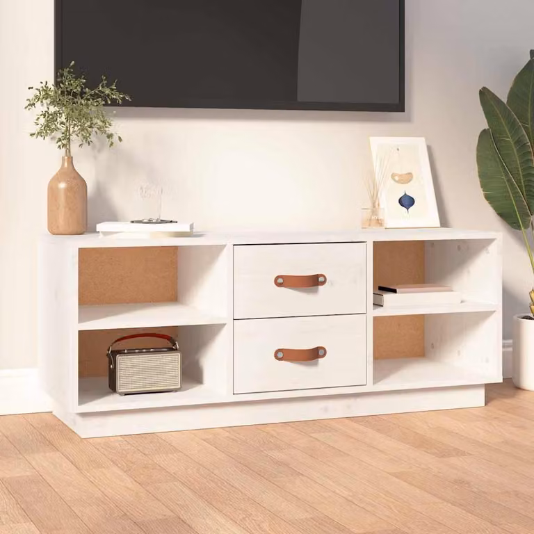 vidaXL Mobile Porta TV Bianco in Legno di Pino e MDF con Stile Rustico L: 100 cm, P: 34 cm, H: 40 cm