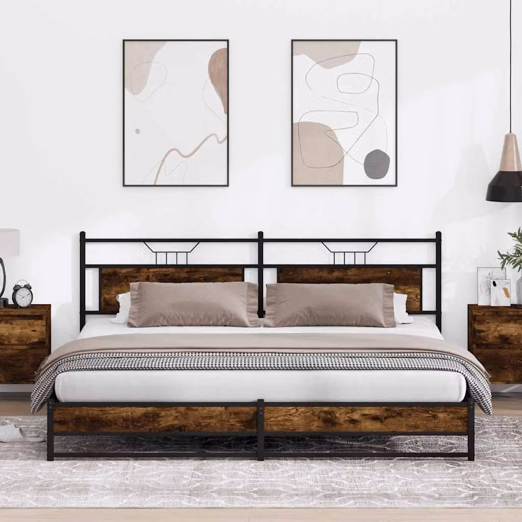 vidaXL Giroletto in Metallo e MDF Rovere Fumo L: 199 cm, P: 207 cm, H: 91,5 cm