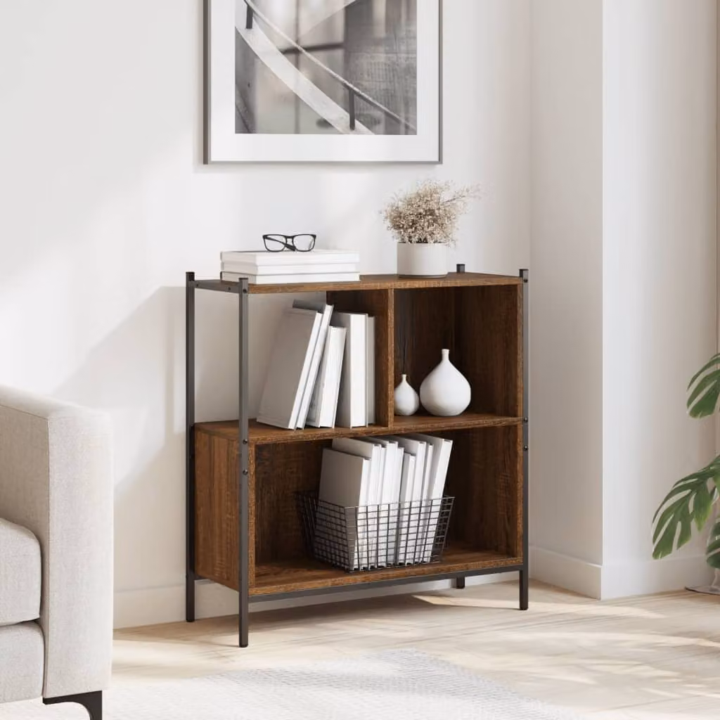 Libreria vidaXL in stile industriale in legno e metallo, colore rovere marrone, L 72 cm x P 28 cm x H 77,5 cm