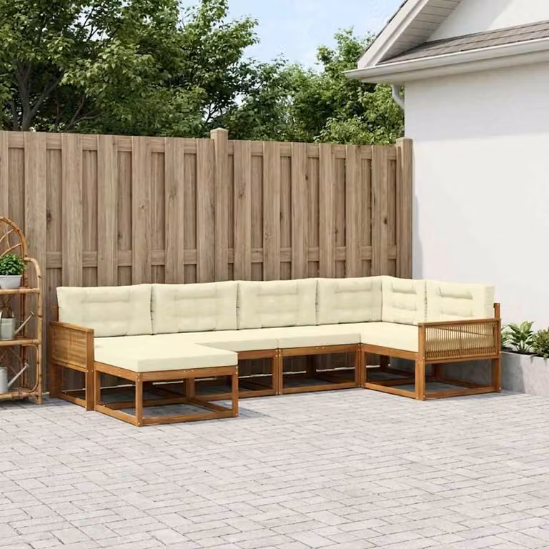 Set di divani da esterno vidaXL 6 pz in legno di acacia con cuscini beige e bianco per giardino e terrazza