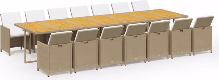 Set da Pranzo da Giardino 15 pz con Cuscini Beige in Polyrattan